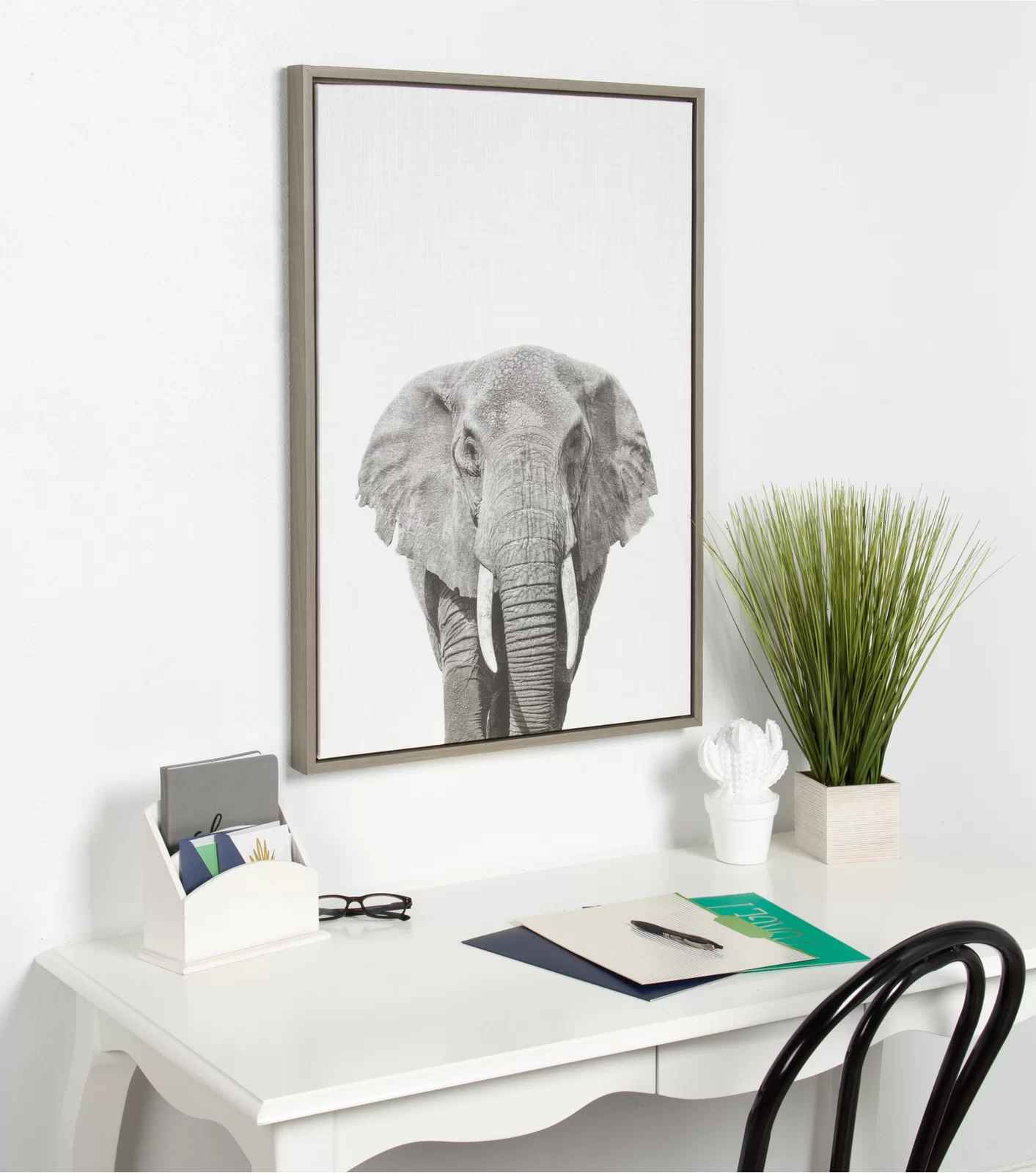 Elephant Animal Print Portrait by Simon Te Tai with Frame-33"x23" thumbnail 2