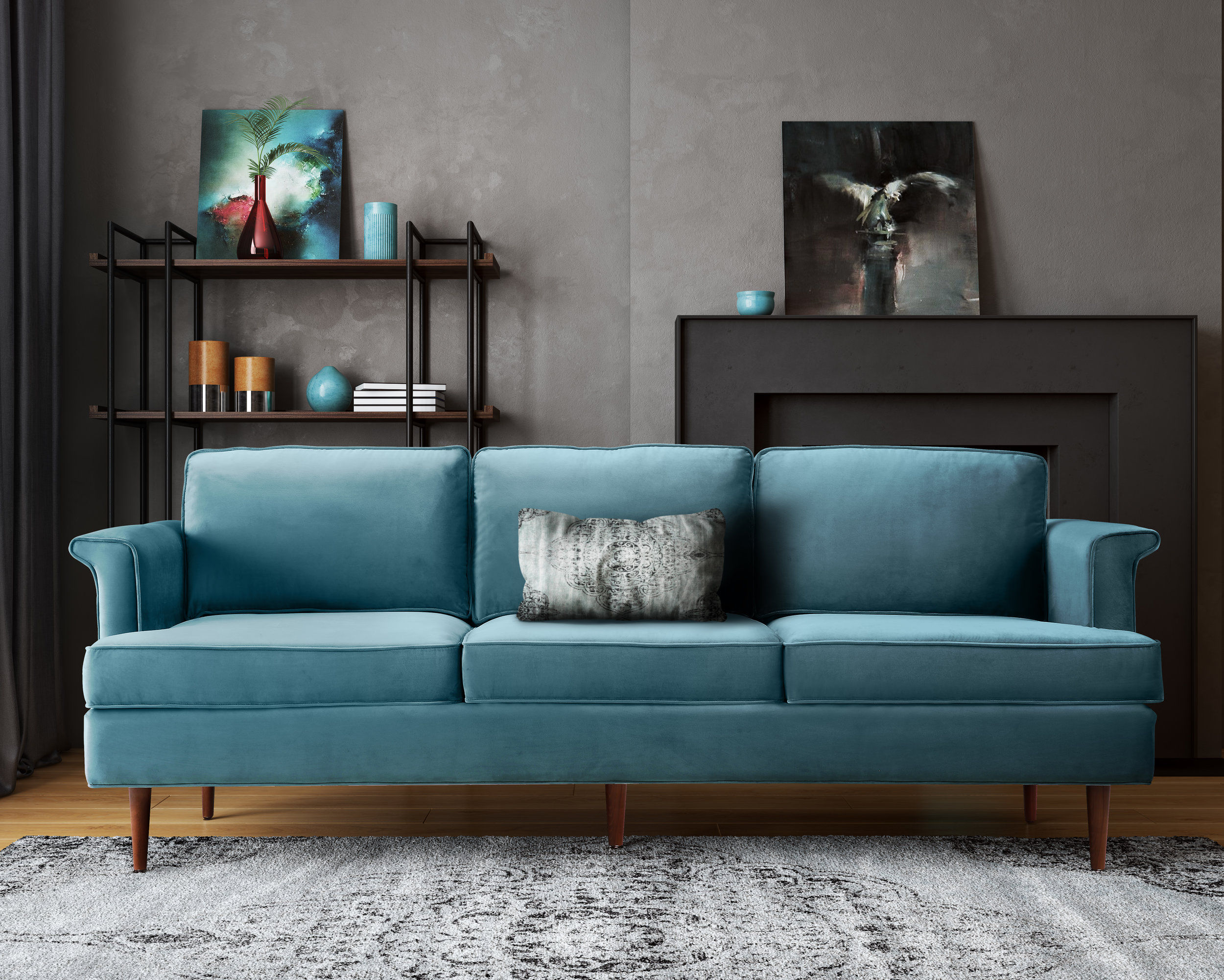 Porter Sea Blue Velvet Sofa thumbnail 2