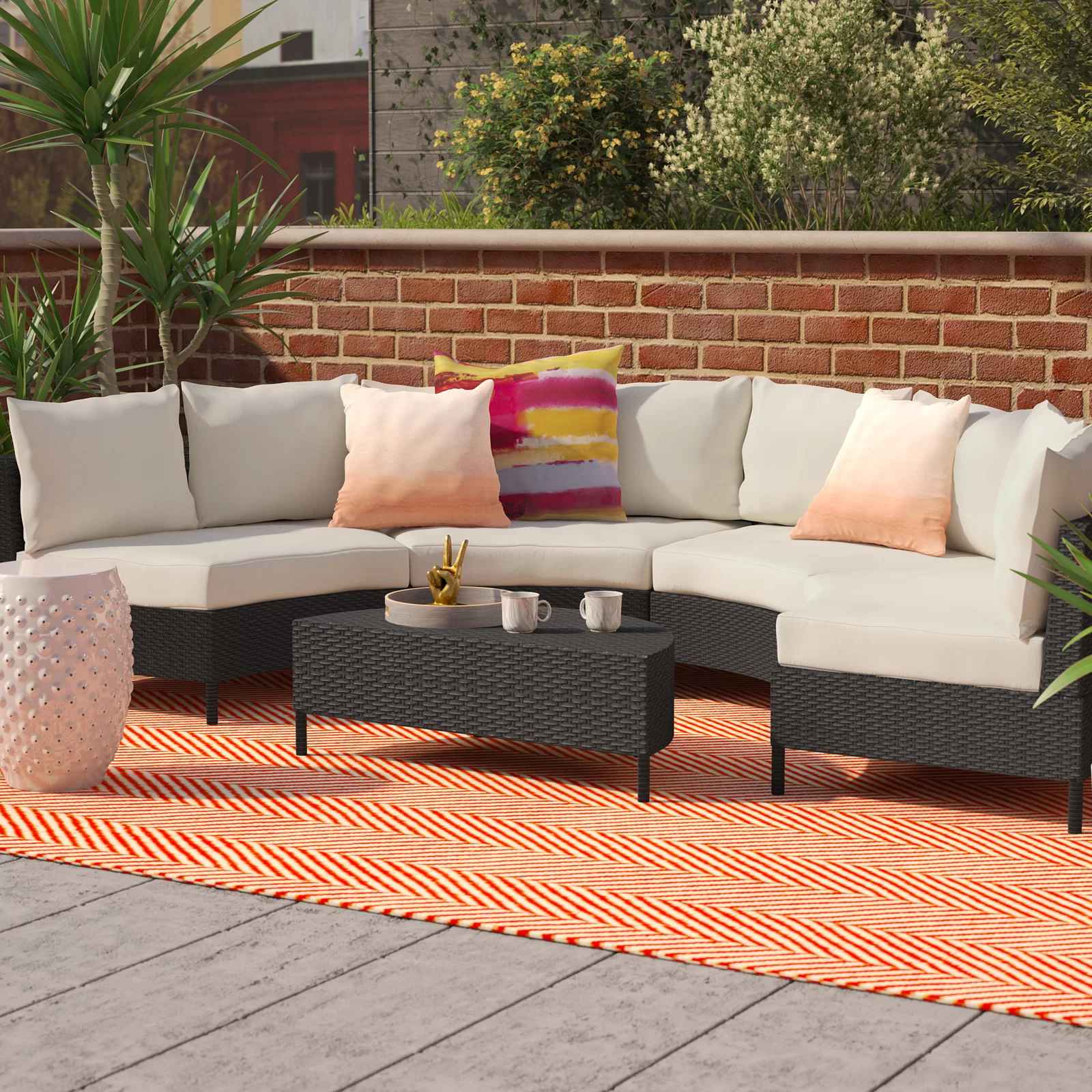 Dowd Wicker Rattan 4 Person Seating Group with Cushions thumbnail 8