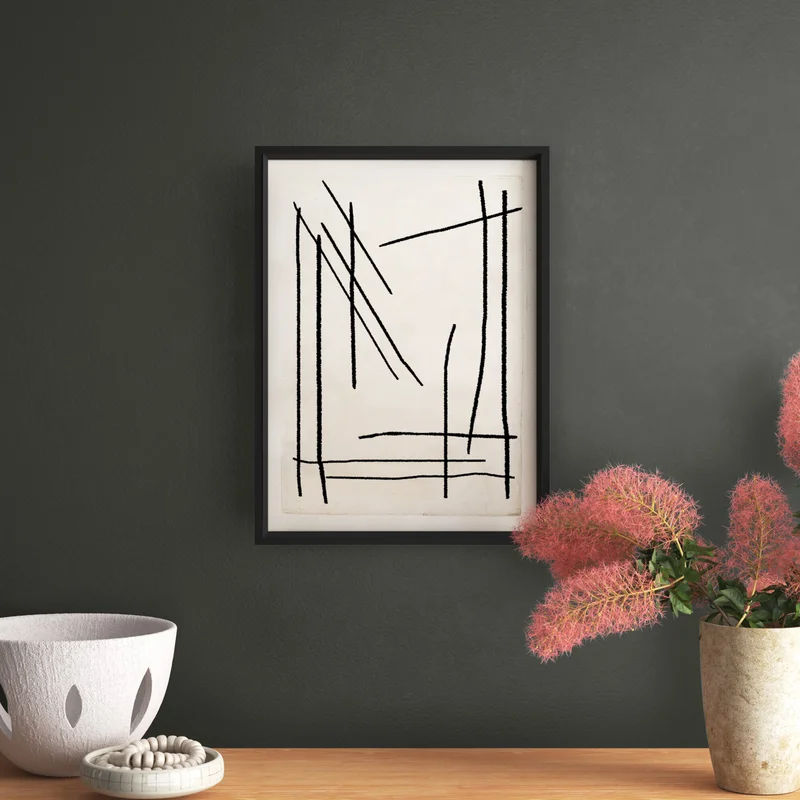 Geometric Lines Watercolor Painting Print With Frame 17"x21" thumbnail 2