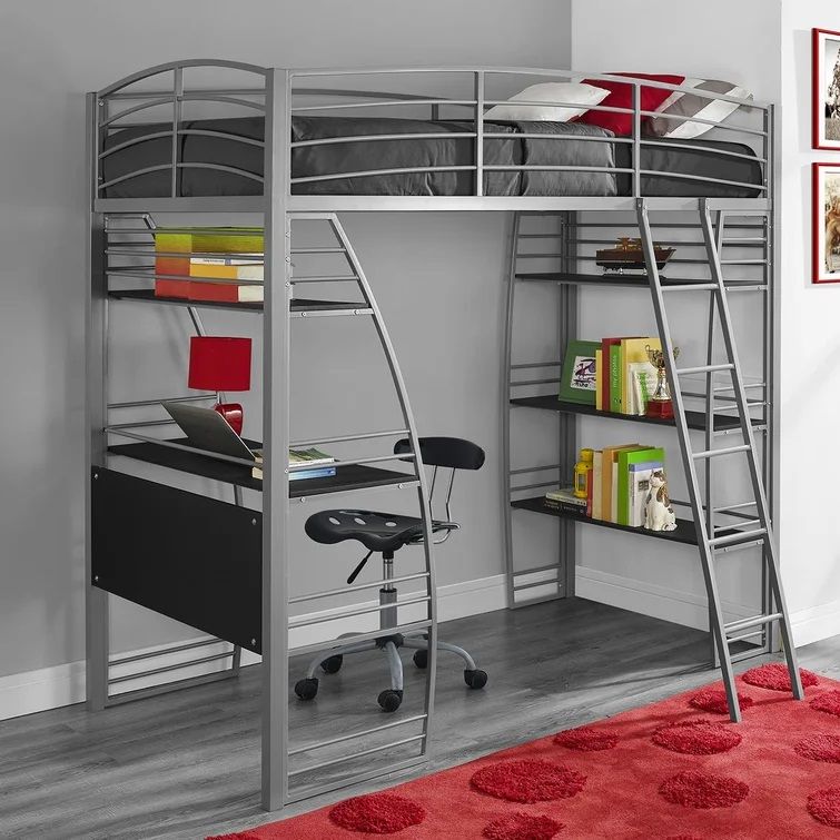 Agastya Twin Metal Loft Bed with Bookcase thumbnail 2
