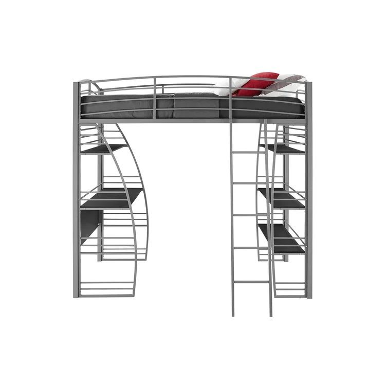 Agastya Twin Metal Loft Bed with Bookcase thumbnail 3