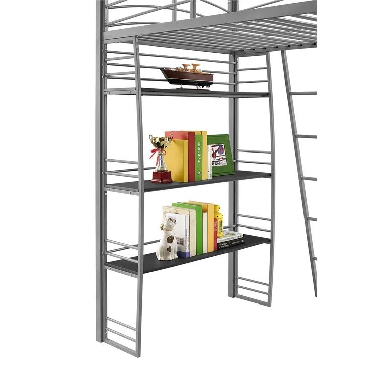Agastya Twin Metal Loft Bed with Bookcase thumbnail 4