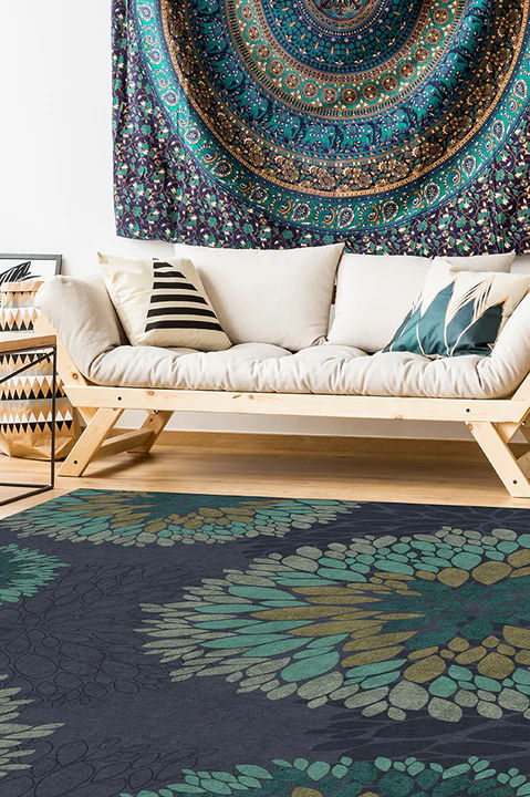 Floral Medallion Navy Rug 9'x12' thumbnail 2