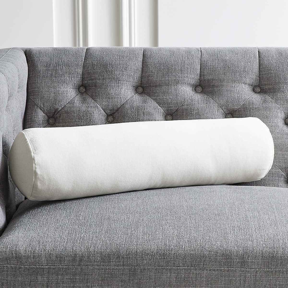Bolster Velvet Ivory Throw Pillow 24"x6" thumbnail 2