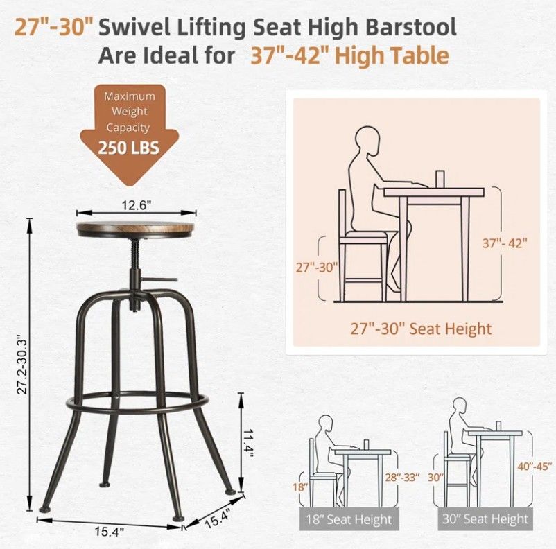 Grundy Swivel Adjustable Height Bar Stool Set of 2 thumbnail 4
