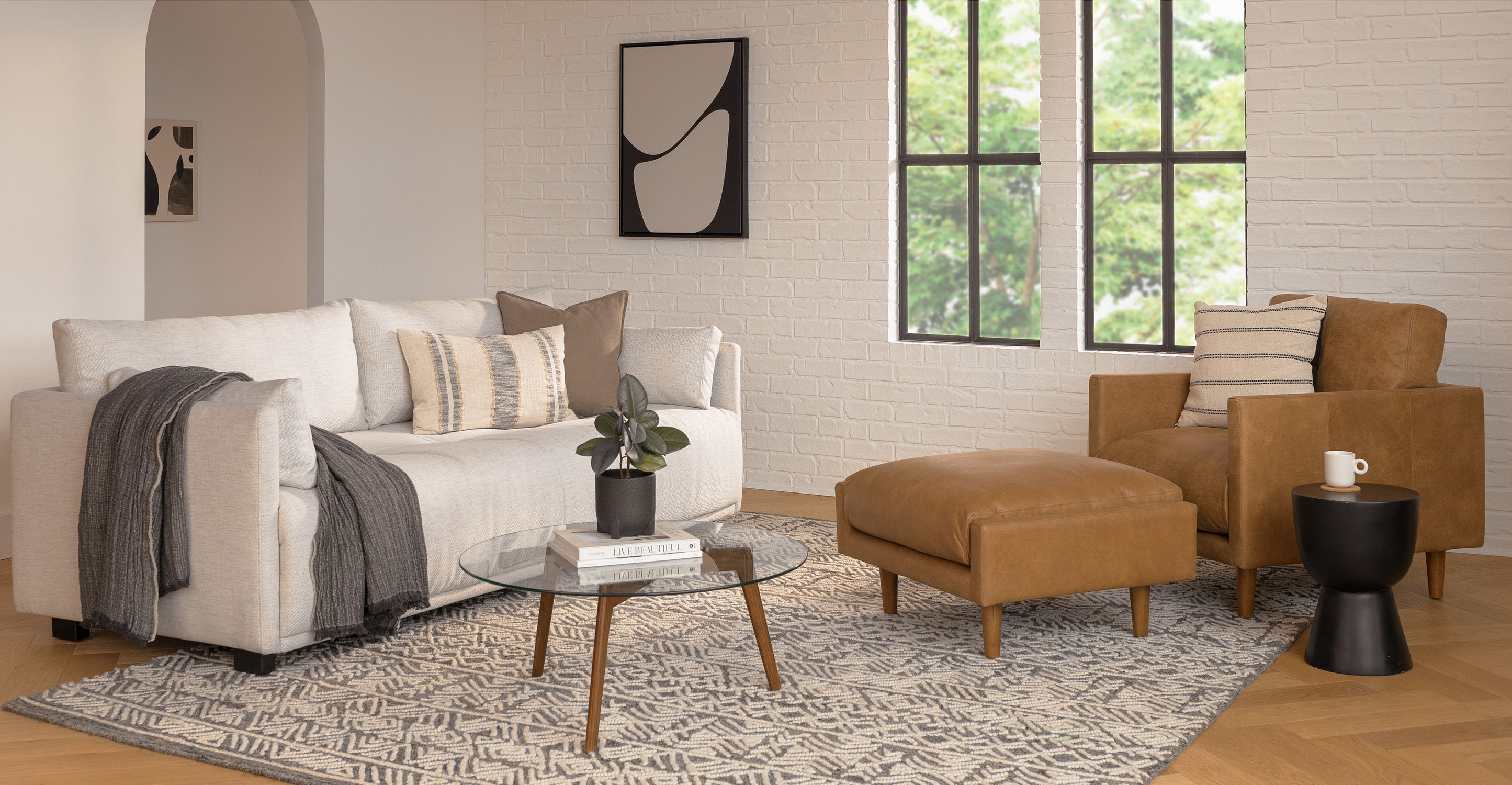 Nirvana Dakota Tan Ottoman thumbnail 2