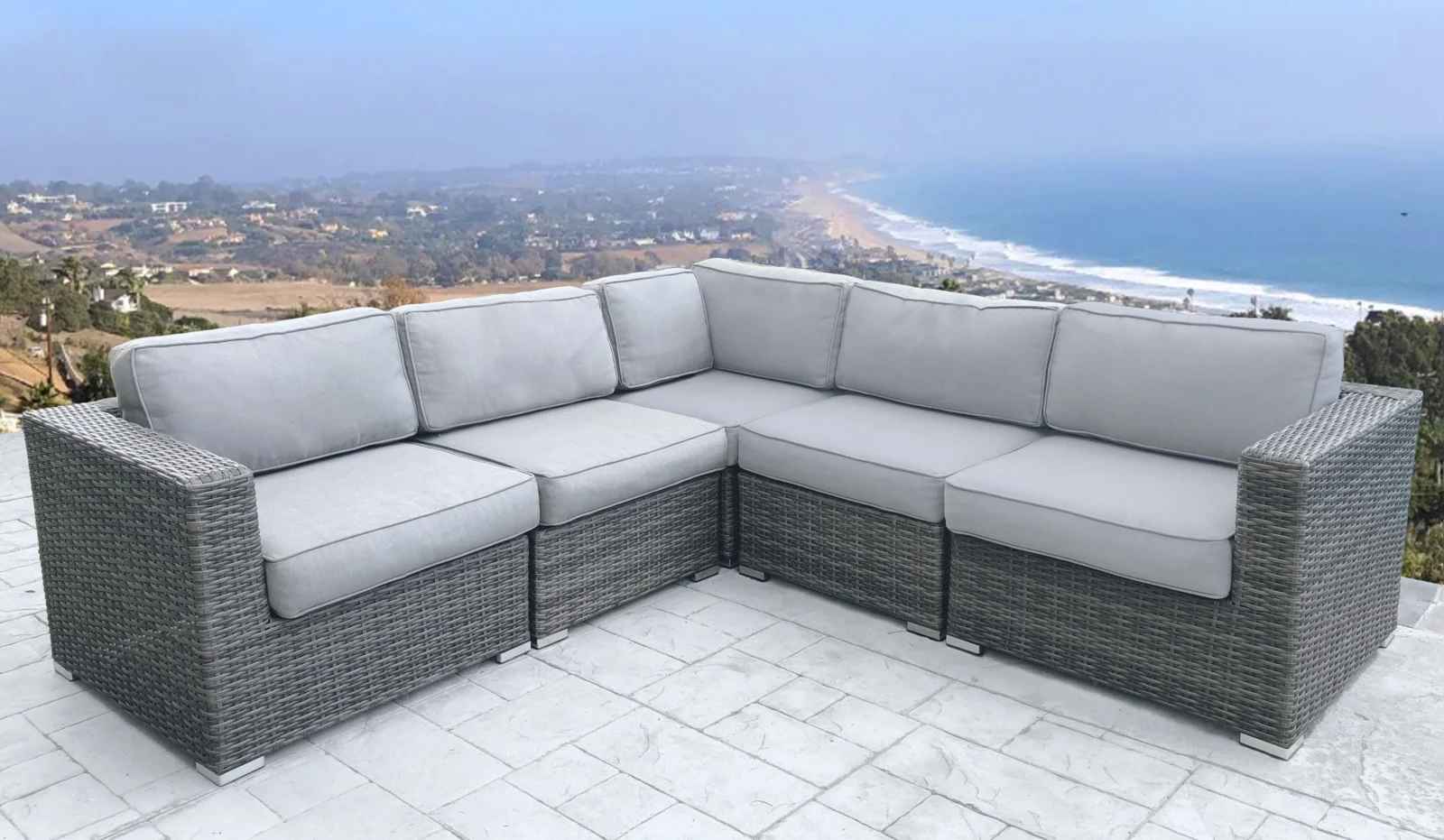 Eldora Outdoor Wicker Patio Sectional with Cushions thumbnail 2