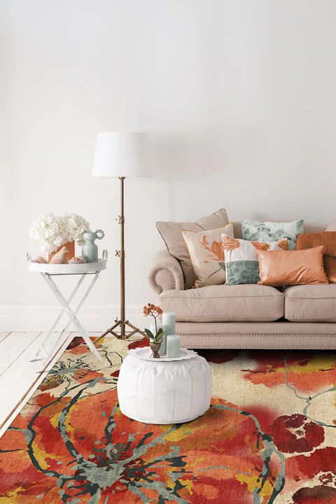 Watercolor Floral Coral Rug 9'x12' thumbnail 2