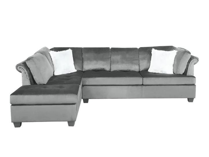 Wide Velvet Right Hand Facing Corner Sectional With Ottoman thumbnail 3