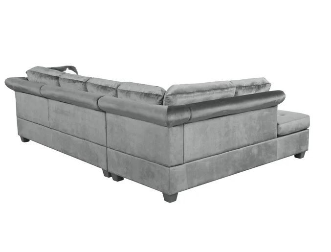 Wide Velvet Right Hand Facing Corner Sectional With Ottoman thumbnail 4