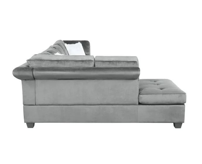 Wide Velvet Right Hand Facing Corner Sectional With Ottoman thumbnail 5