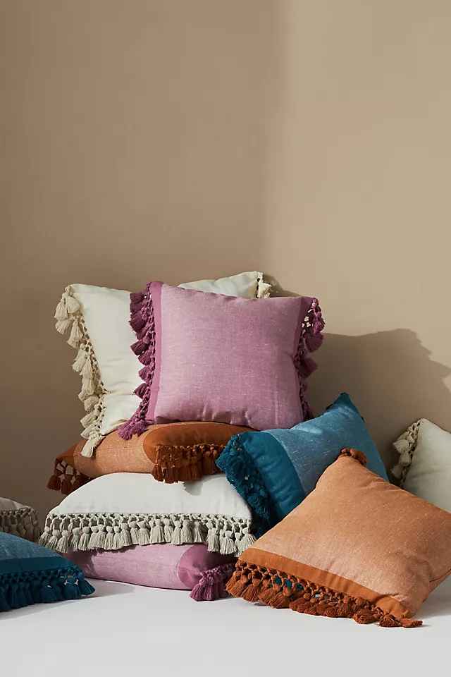 Tasseled Teague Cotton Linen Pillow with insert-22"x22" thumbnail 3