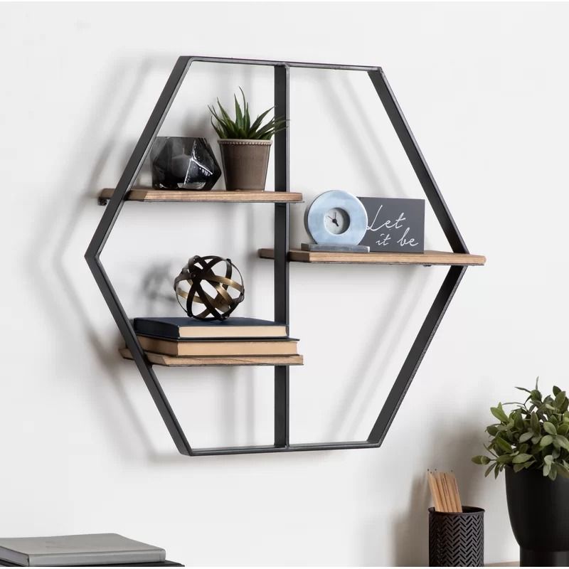 Ted 3 Piece Hexagon Oak Solid Wood Wall Shelf thumbnail 2
