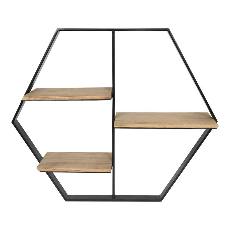 Ted 3 Piece Hexagon Oak Solid Wood Wall Shelf thumbnail 3