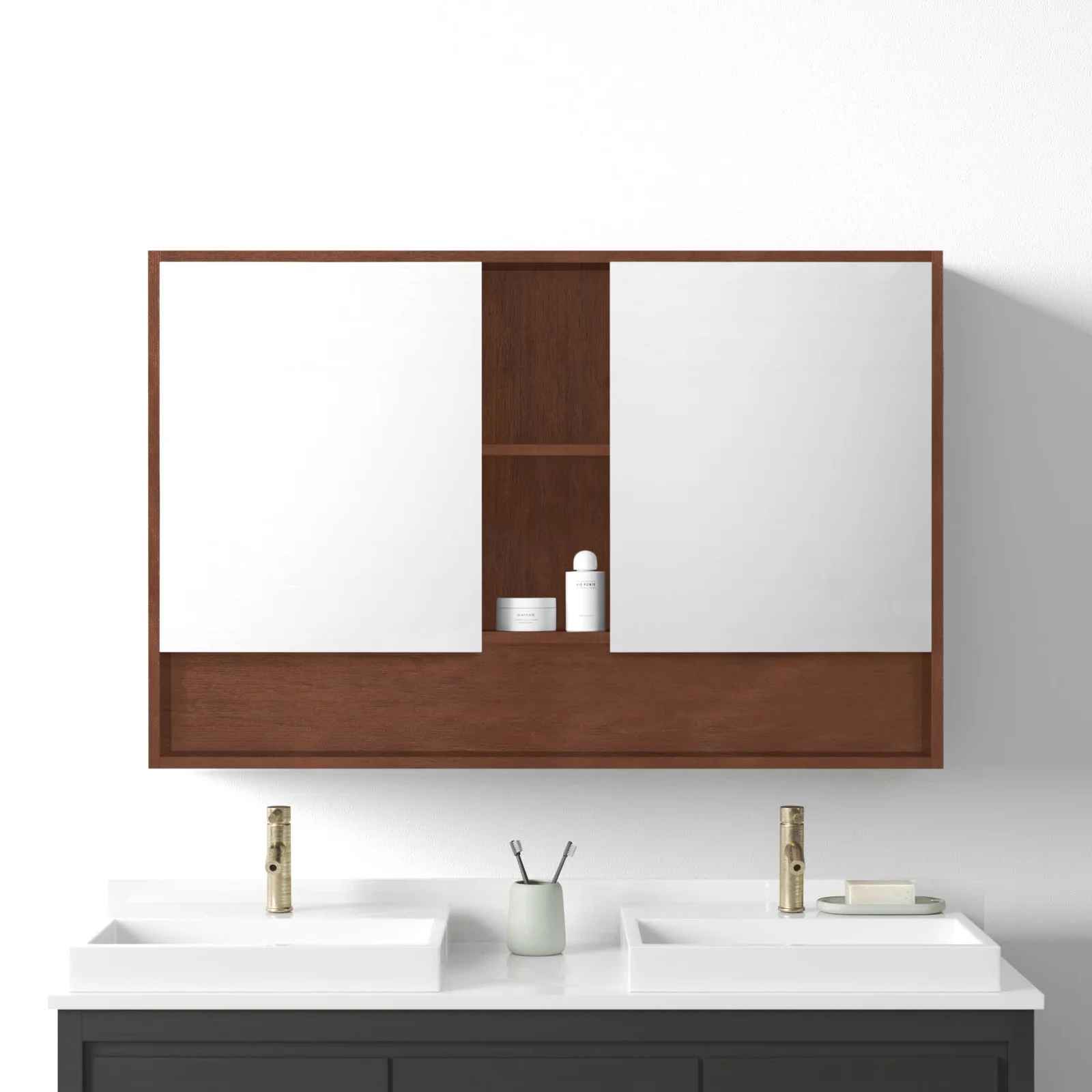 Surface Mount Framed 2 Doors Medicine Cabinet with 7 Shelves thumbnail 2