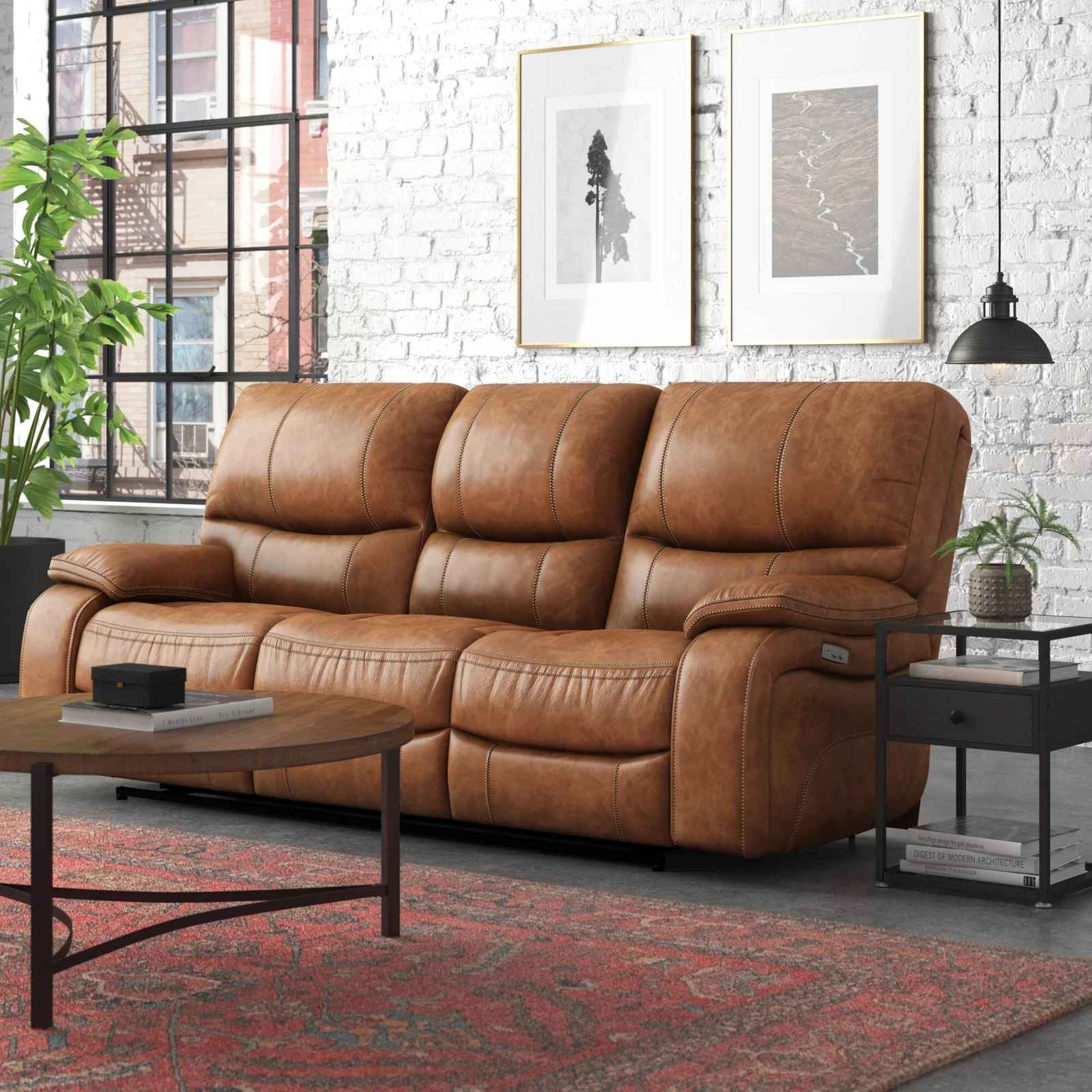 Flagg Genuine Leather Pillow Top Arm Reclining Sofa thumbnail 2
