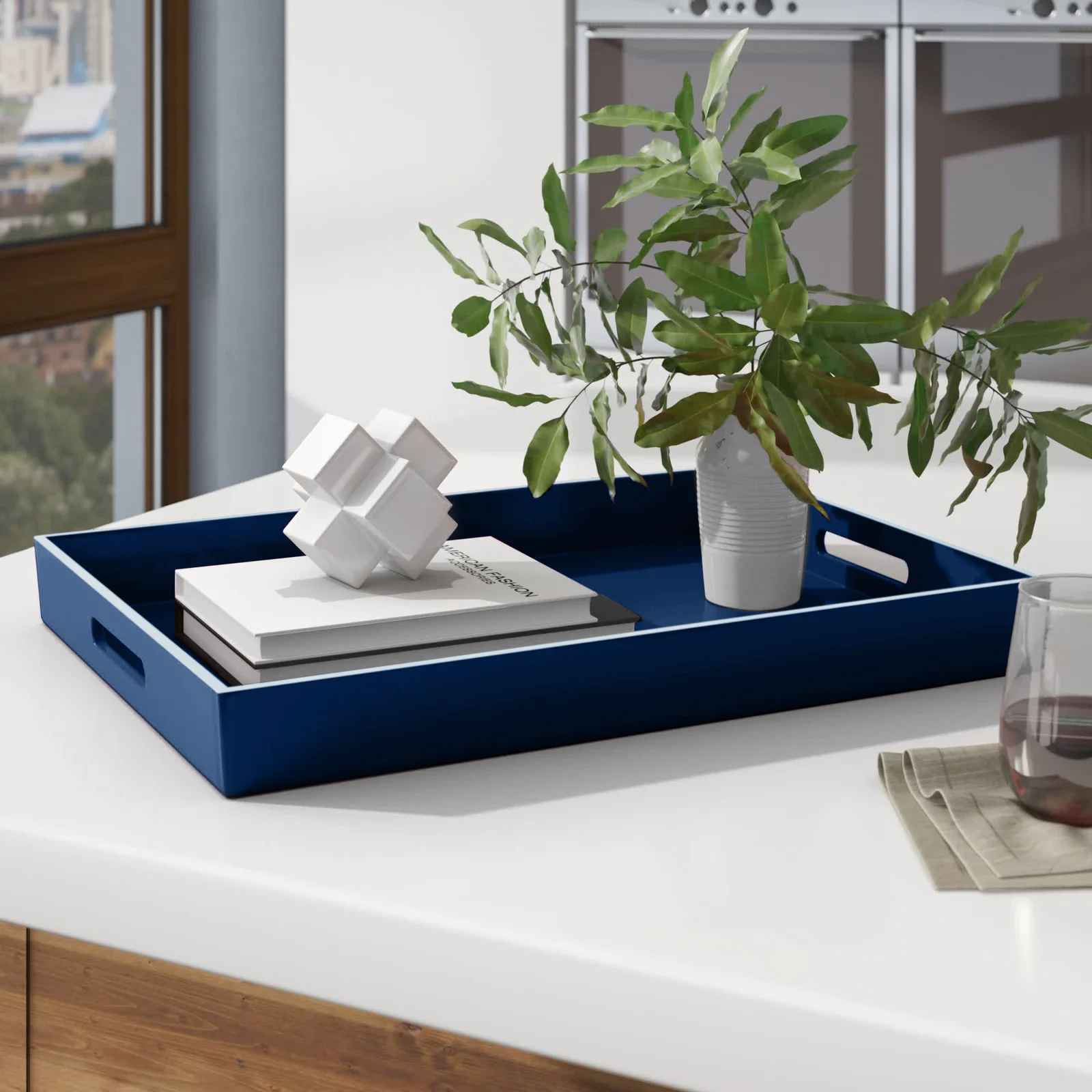 Blue White Ottoman Coffee Table Tray thumbnail 2