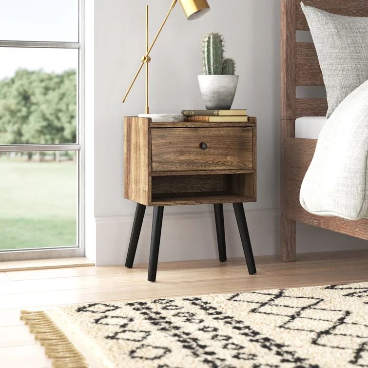Jaylon Tall Drawer Solid Wood Nightstand in Dark Brown thumbnail 2