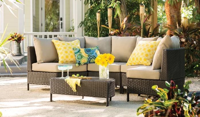 Dowd Wicker Rattan 4 Person Seating Group with Cushions thumbnail 3