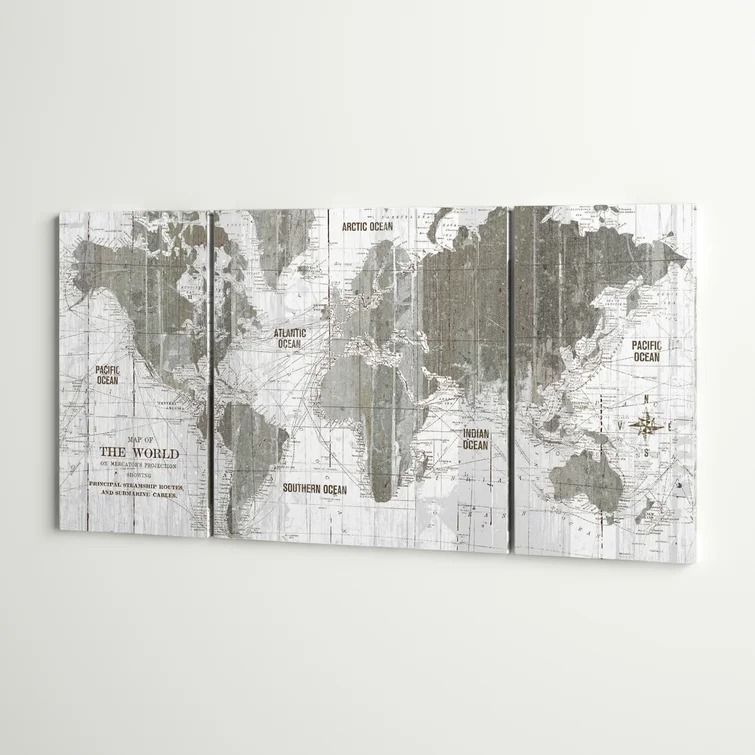 Old World Map 3 Piece Graphic Art on Canvas No Frame-80"x40" thumbnail 3