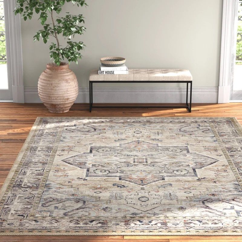 Vega Oriental Ivory Gray Light Beige Area Rug-9'x12' thumbnail 2