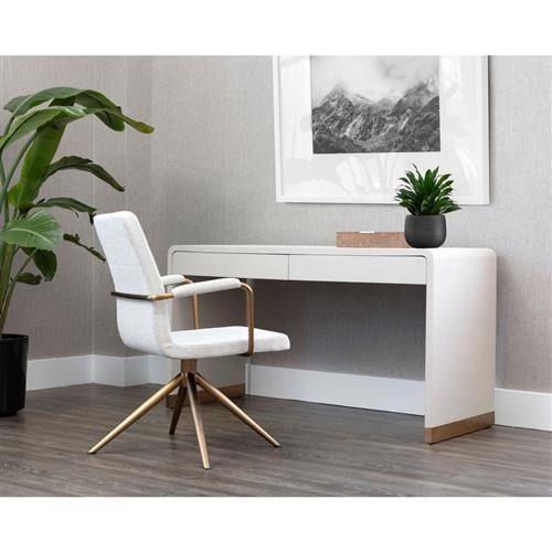 Sunpan Ilona Regency Cream Bonded Leather Brass Iron Accent 2 Drawer Desk thumbnail 2
