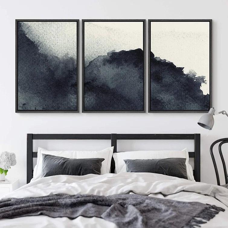 3 Panels Abstract Zen Ink Canvas With Frame-48"x24" thumbnail 2