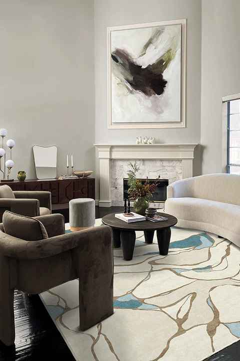Nina Takesh Aude Teal and Ivory Rug-9'x12' thumbnail 2