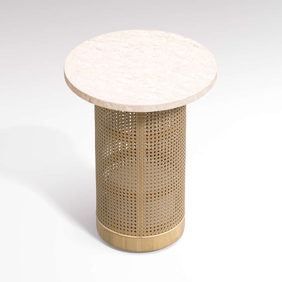 Vernet Travertine Cane Round End Table thumbnail 3