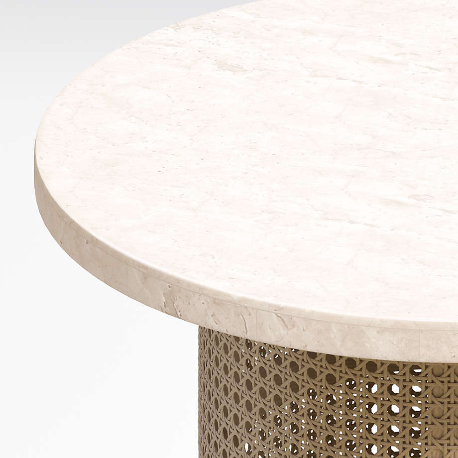 Vernet Travertine Cane Round End Table thumbnail 4