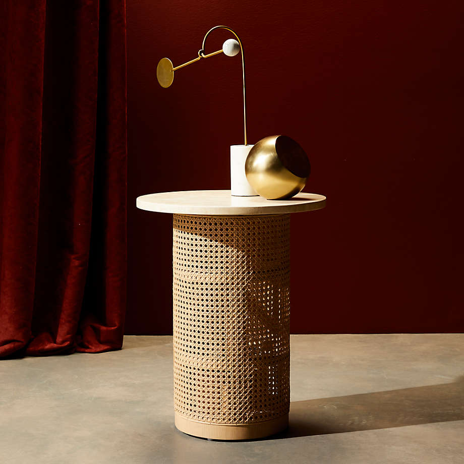Vernet Travertine Cane Round End Table thumbnail 5