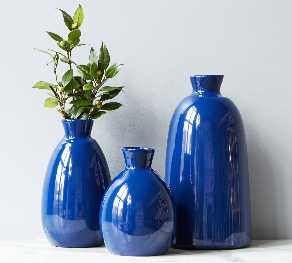Mouth Blown Painted Glass Vases Navy thumbnail 2