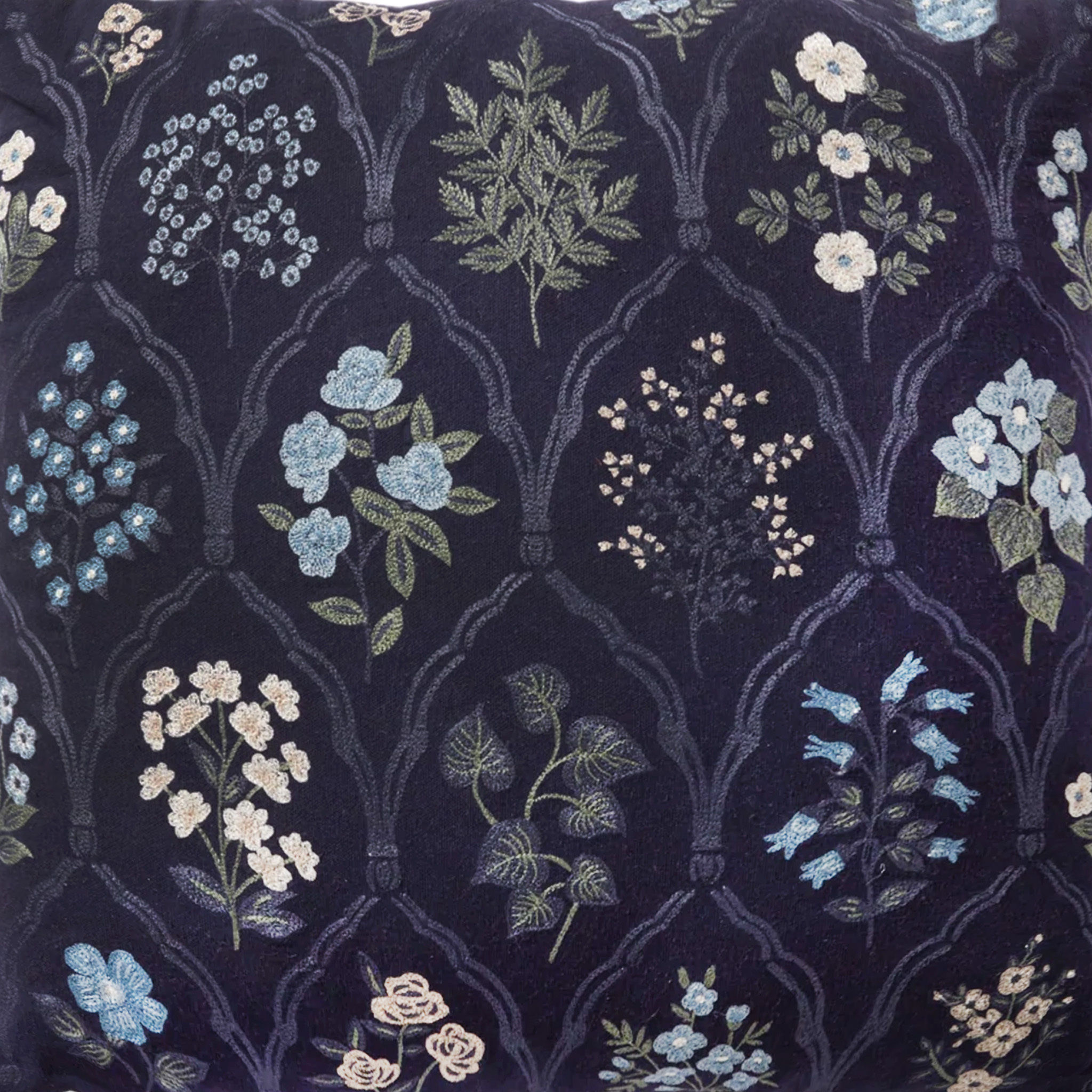 Navy Flowers Pillow No Insert-18"x18" thumbnail 2