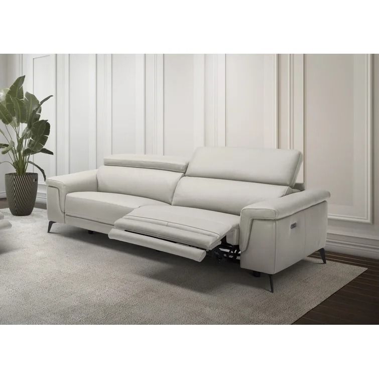 Philippa 84'' Genuine Leather Pillow Top Arm Reclining Sofa thumbnail 2
