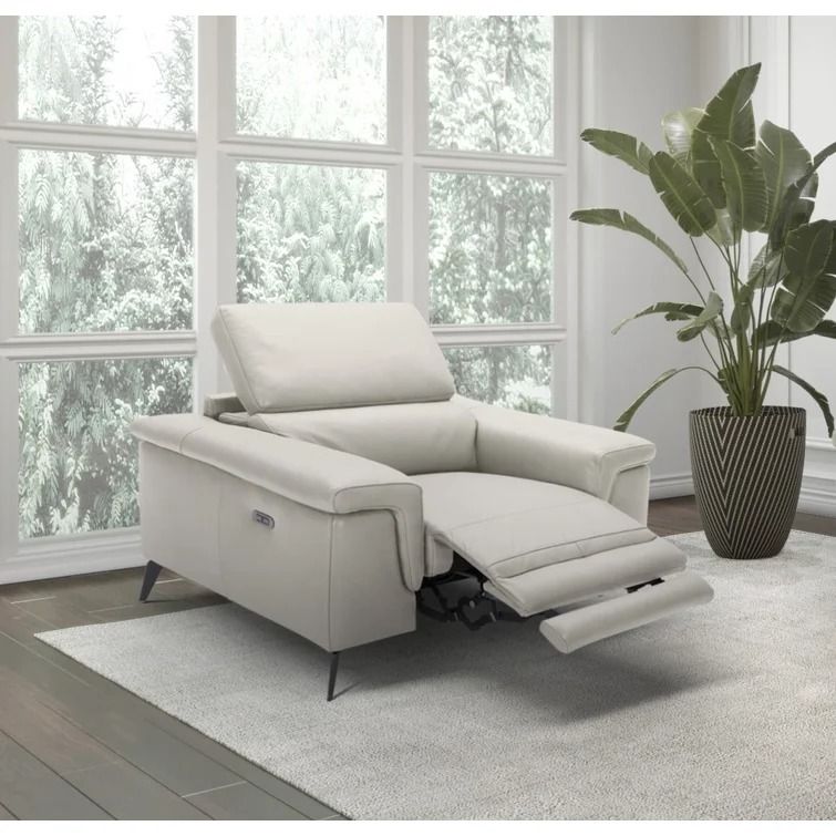 Philippa 44'' Wide Genuine Leather Power Wall Hugger Standard Recliner thumbnail 2