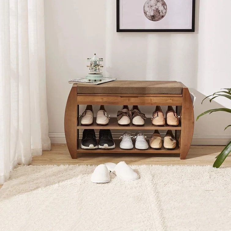 Bamboo Entryway Detachable Cushion Shoe Storage Bench thumbnail 3