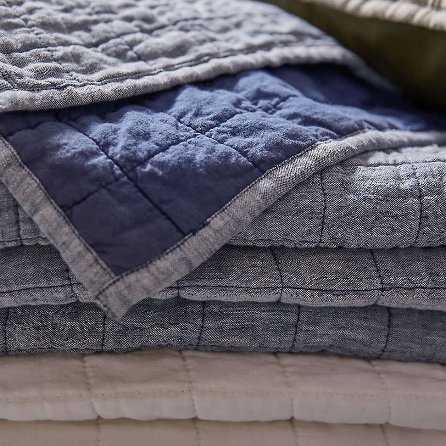Blue Belgian Flax Linen Quilt King thumbnail 4