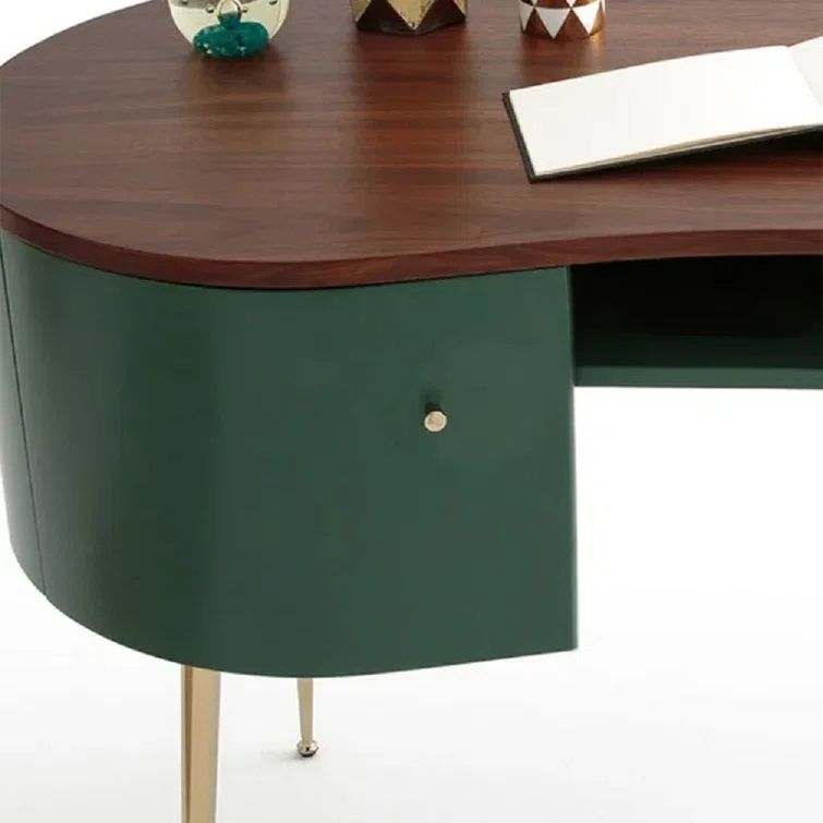 Mid Century Modern Curved Office Desk Computer Desk With Shelf And Storage thumbnail 3