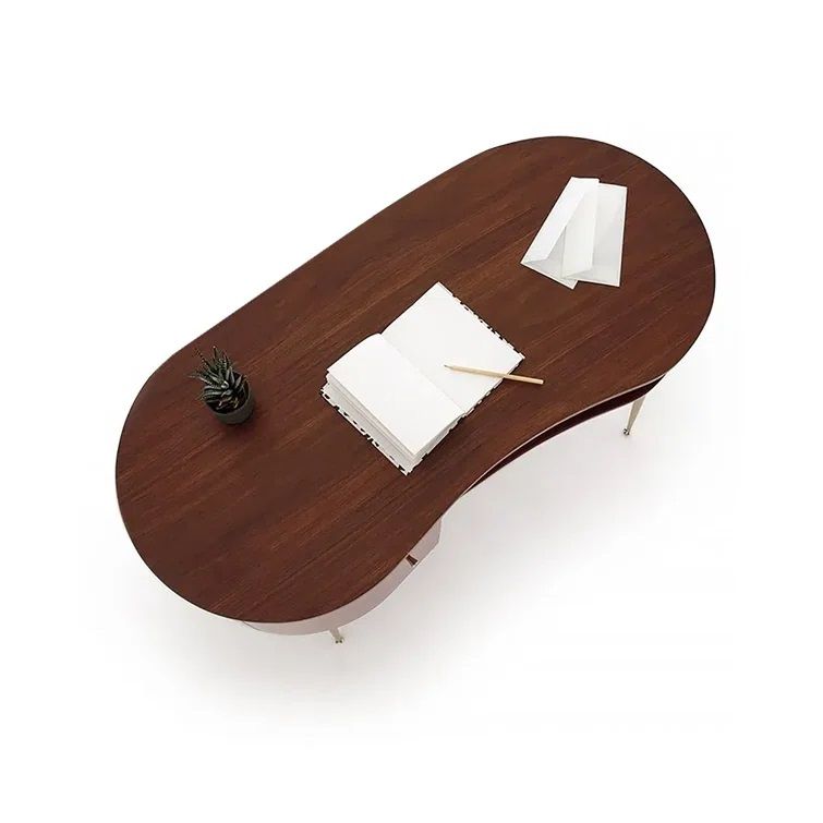 Mid Century Modern Curved Office Desk Computer Desk With Shelf And Storage thumbnail 4