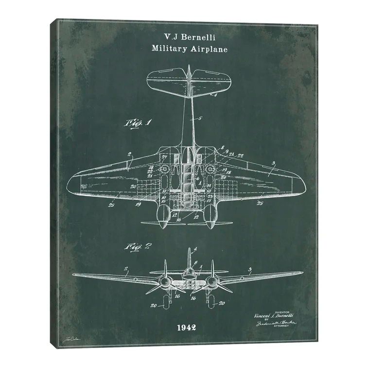 Military Airplane by Tina Carison - Wrapped Canvas Graphic Art Print Williston Forge Size: 40" H x 30" W x 1.5" D thumbnail 2