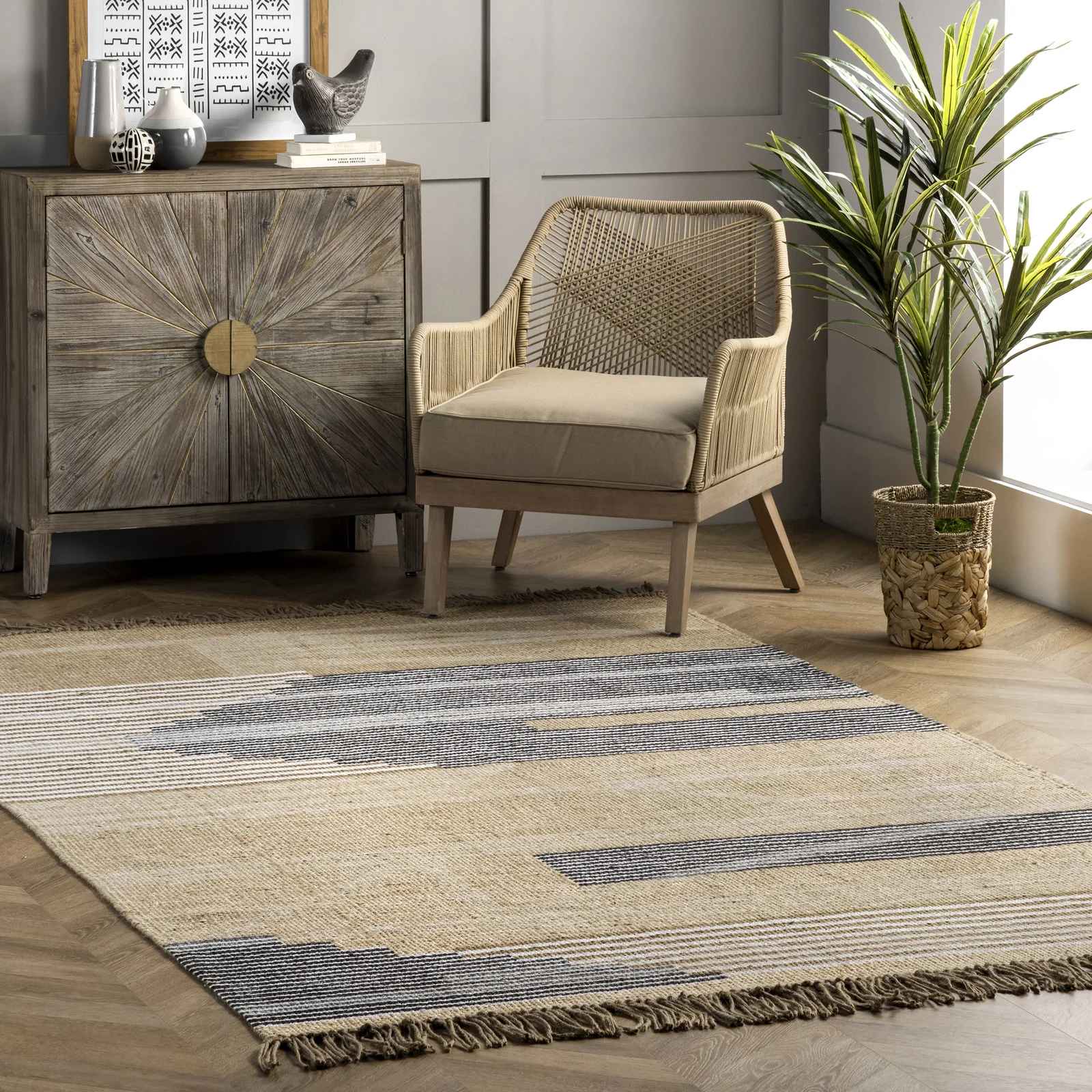 Decarlo Handmade Looped Hooked Area Rug-8'x10' thumbnail 2