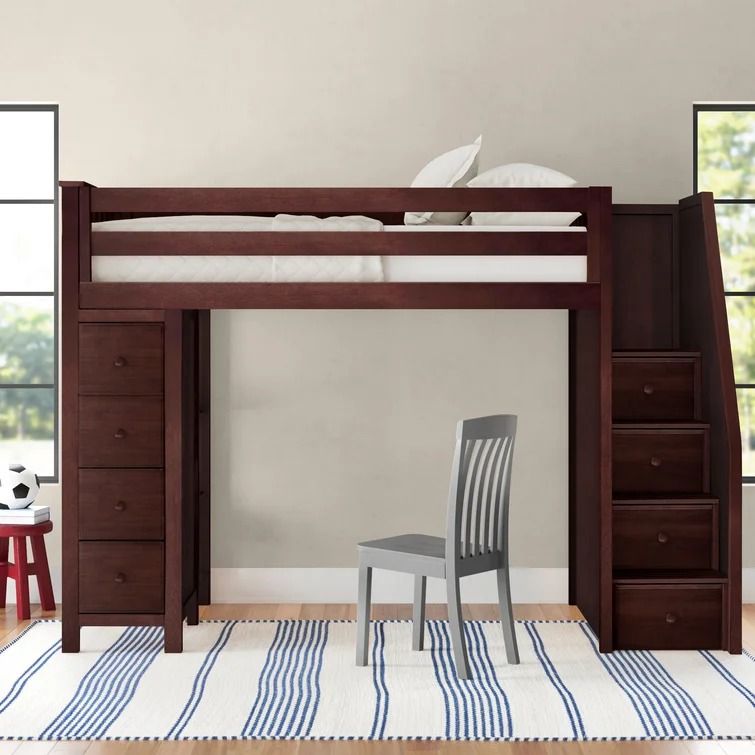 Tyree Twin 8 Drawer Solid Wood Loft Bed With Bookcase thumbnail 2