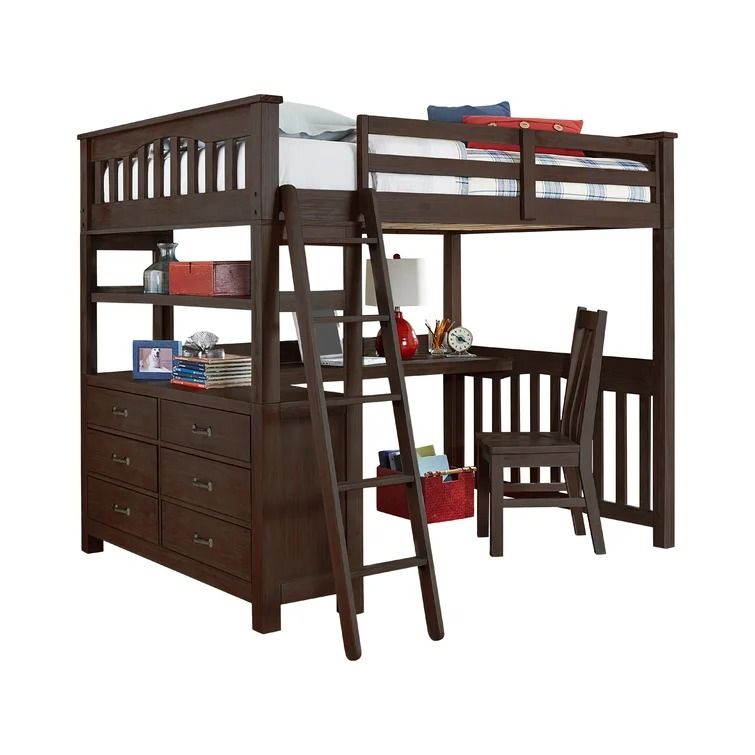 Bedlington Solid Wood Loft Bed with Built-in-Desk thumbnail 3