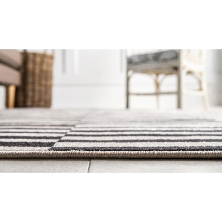 Jac-Dean Striped Area Rug in Ivory Black 8'x10' thumbnail 4
