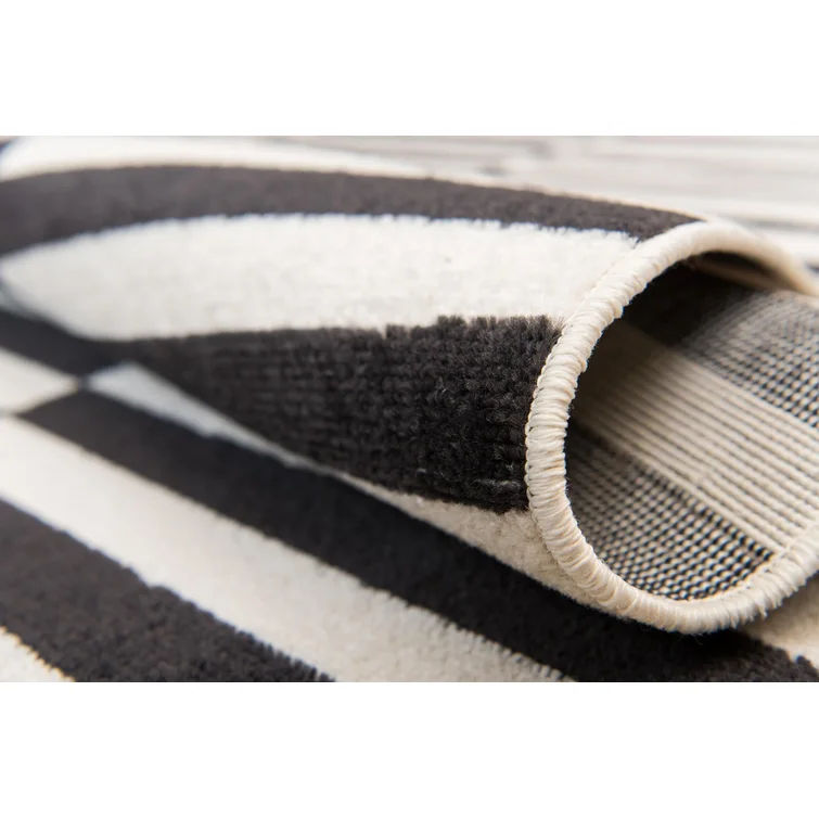 Jac-Dean Striped Area Rug in Ivory Black 8'x10' thumbnail 5