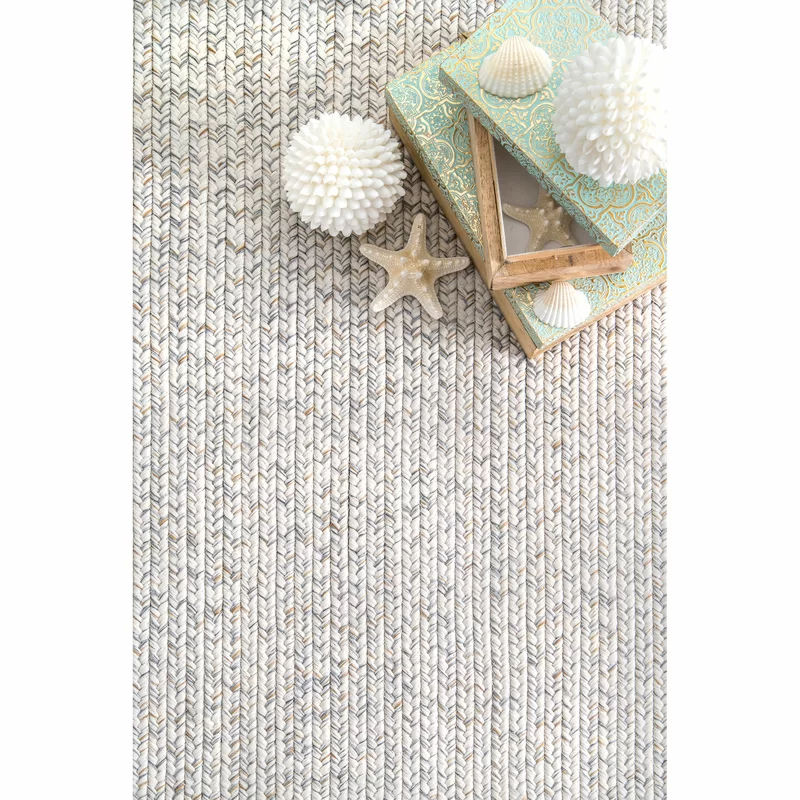 Katniss Braided Indoor and Outdoor Area Rug in Ivory-10'x14' thumbnail 3