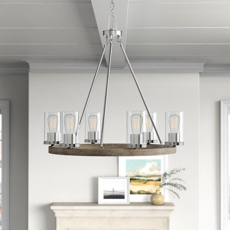 Corrie 6 Light Shaded Wagon Wheel Chandelier thumbnail 2