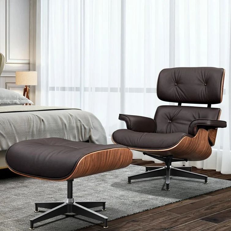 Friedemann Genuine Leather Manual Swivel Ergonomic Recliner with Ottoman thumbnail 2