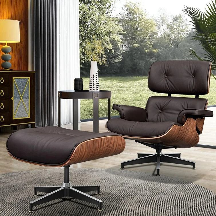 Friedemann Genuine Leather Manual Swivel Ergonomic Recliner with Ottoman thumbnail 4
